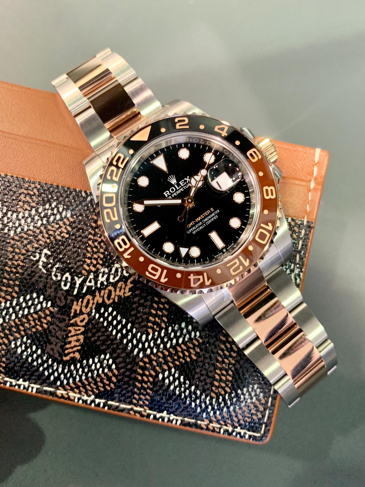 ROLEX GMT II ROOTBEER 18CT ROSE GOLD AND STEEL - Carr Watches