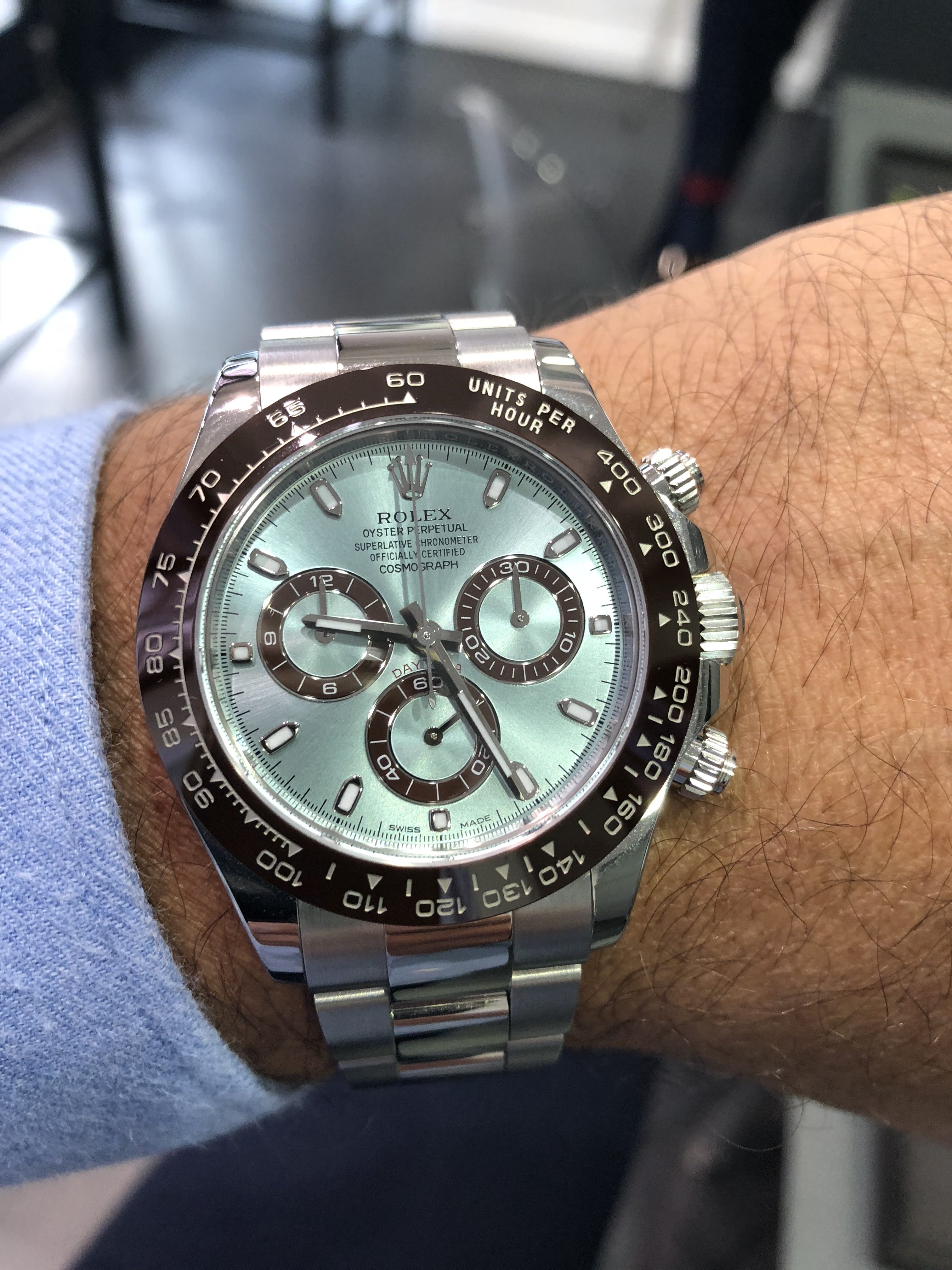 Rolex Daytona in Platinum with the stunning ice blue dial 116506