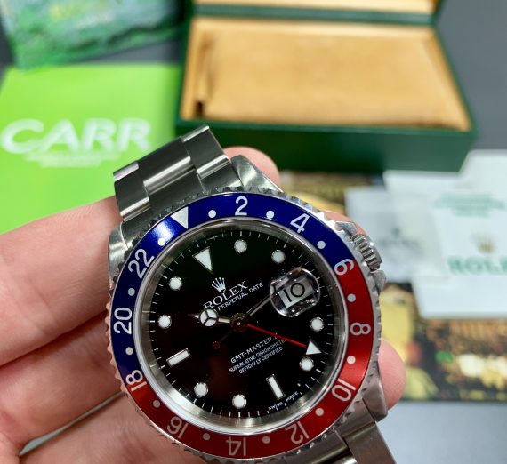 A vintage Rolex GMT with a Pepsi bezel in exceptional condition and complete 17