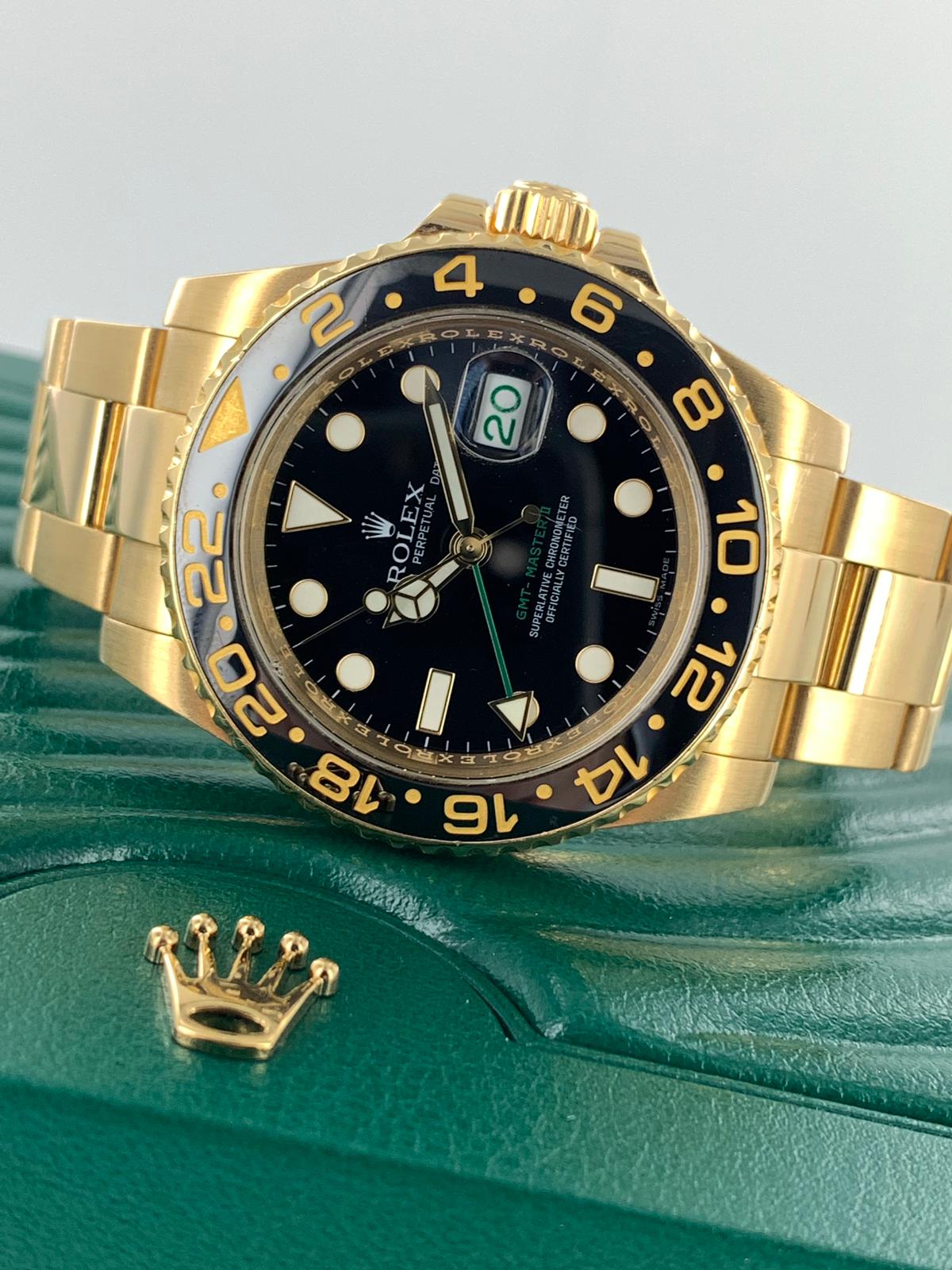 Rolex GMT Master II 116718 black dial 18ct yellow gold - Carr Watches
