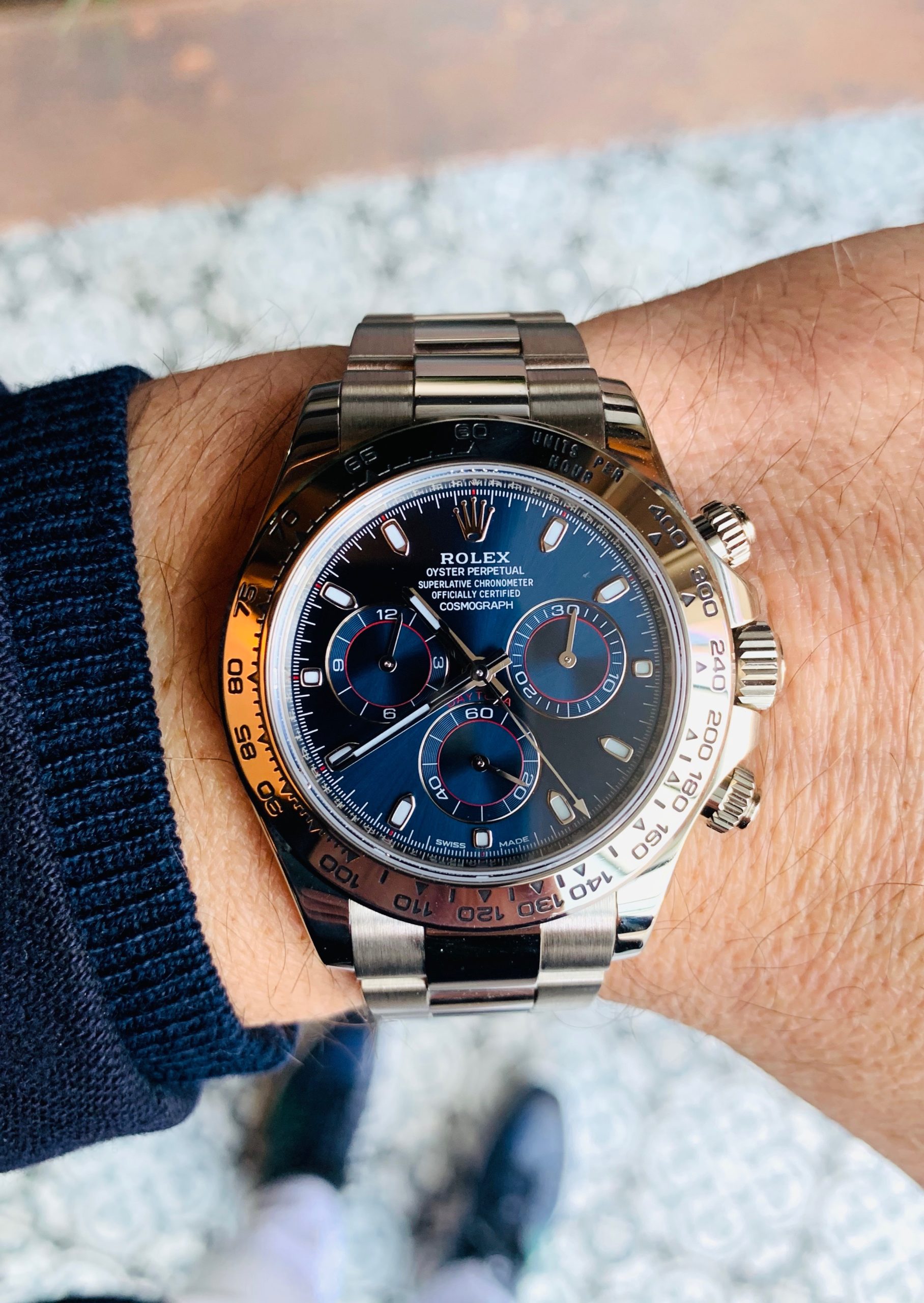 rolex daytona blue dial white gold