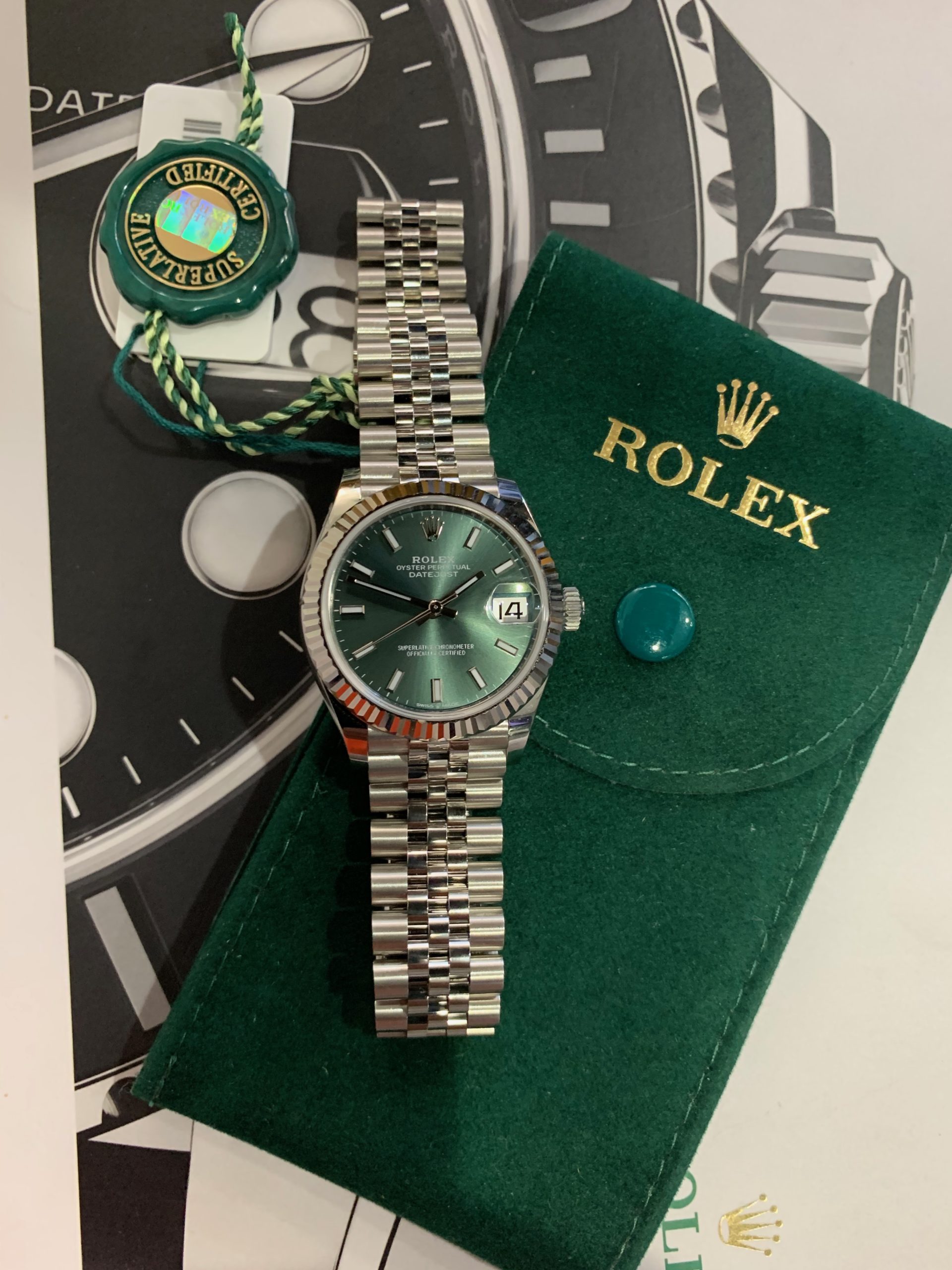 ROLEX DATEJUST 31MM NEW 2020 MINT GREEN 278274 - Carr Watches